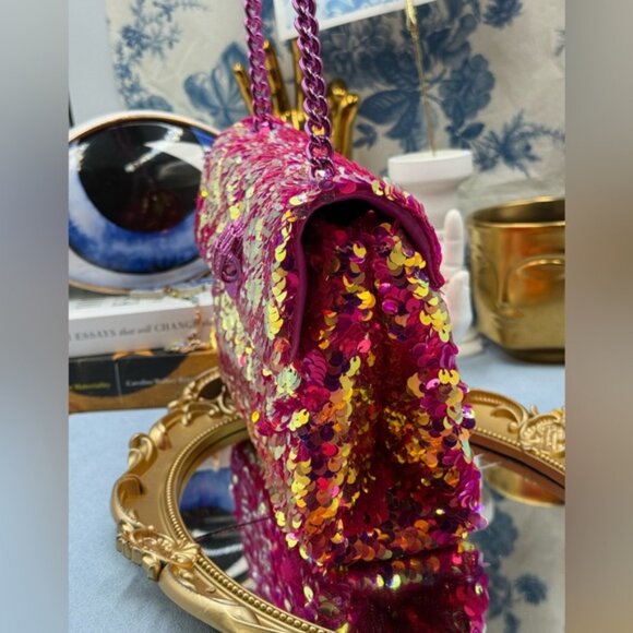 🆕 KURT GEIGER LONDON 🧿 NWOT Glitter Mini Kensington Bag, Fuchsia Drench - Picture 5 of 16